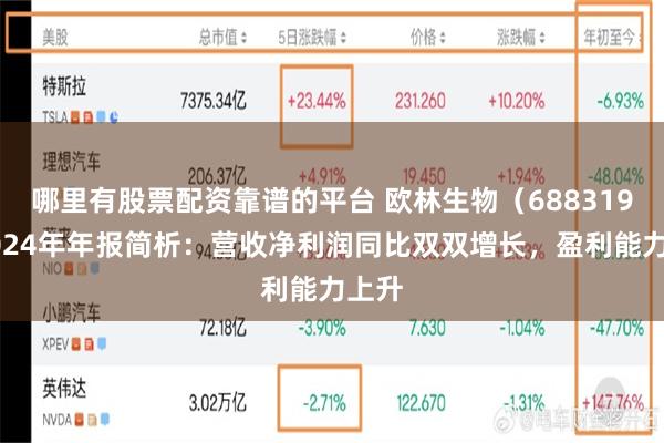 哪里有股票配资靠谱的平台 欧林生物（688319）2024年年报简析：营收净利润同比双双增长，盈利能力上升