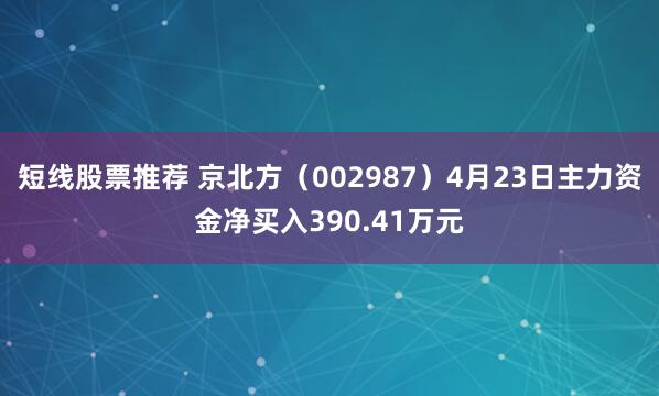 短线股票推荐 京北方（002987）4月23日主力资金净买入390.41万元