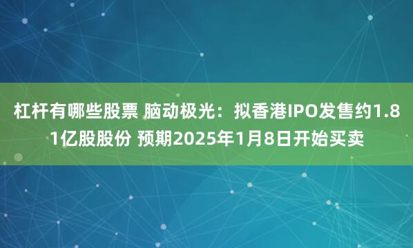 杠杆有哪些股票 脑动极光：拟香港IPO发售约1.81亿股股份 预期2025年1月8日开始买卖