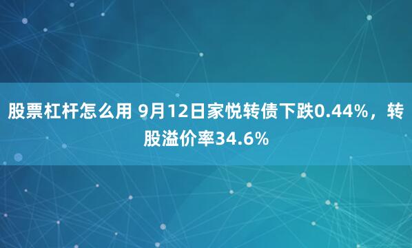 股票杠杆怎么用 9月12日家悦转债下跌0.44%，转股溢价率34.6%