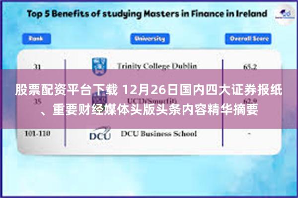 股票配资平台下载 12月26日国内四大证券报纸、重要财经媒体头版头条内容精华摘要